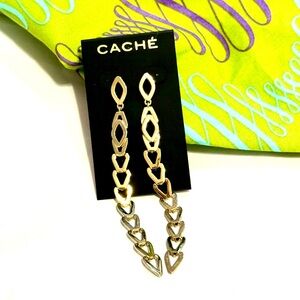 Cache Gold Tone Linked Statement Earrings NWT